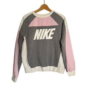 Nike Crewneck Sweatshirt Kids Small Pink Gray White Pullover Long Sleeve Top - S